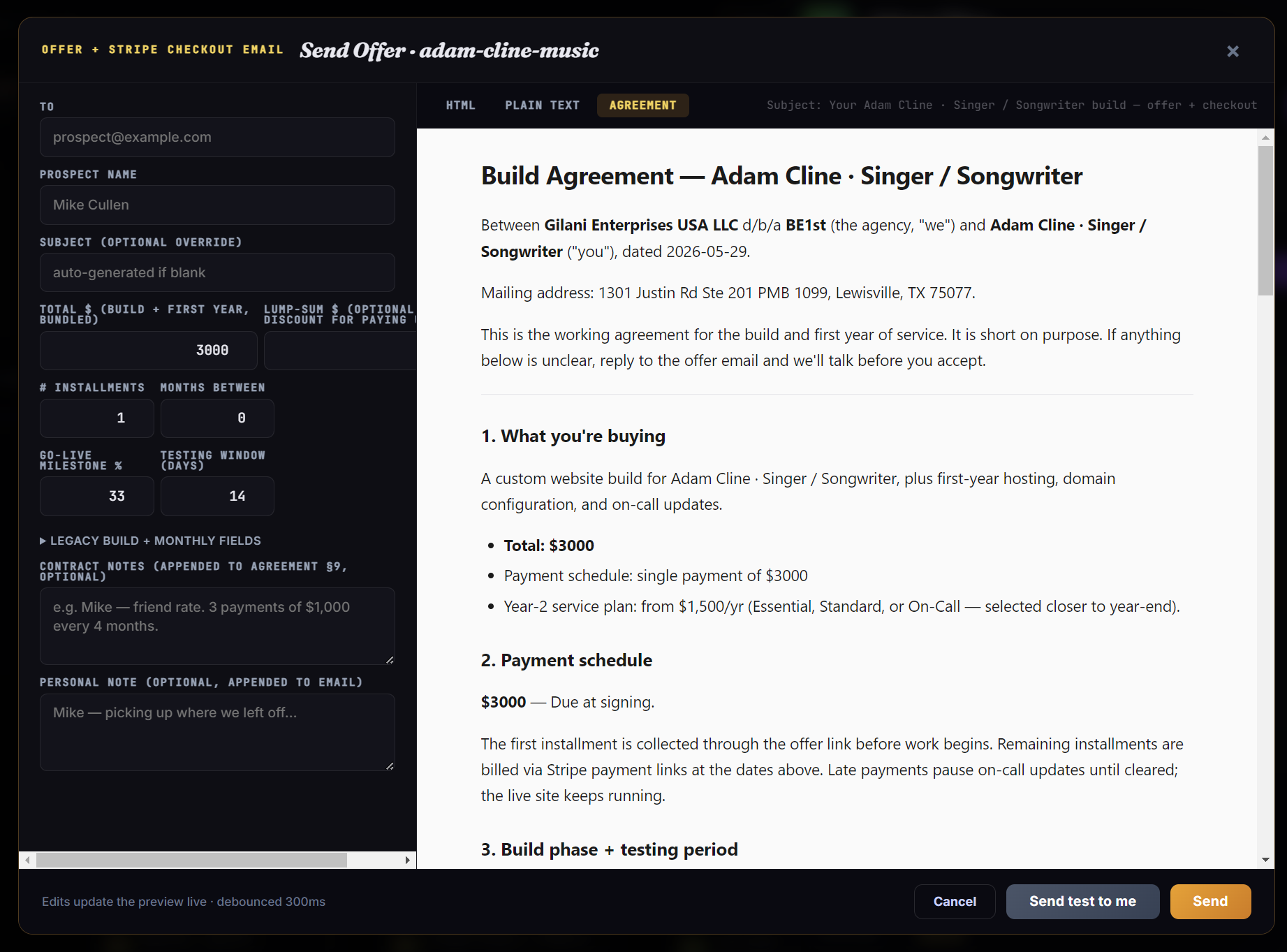 Auto-generated Build Agreement with LLC