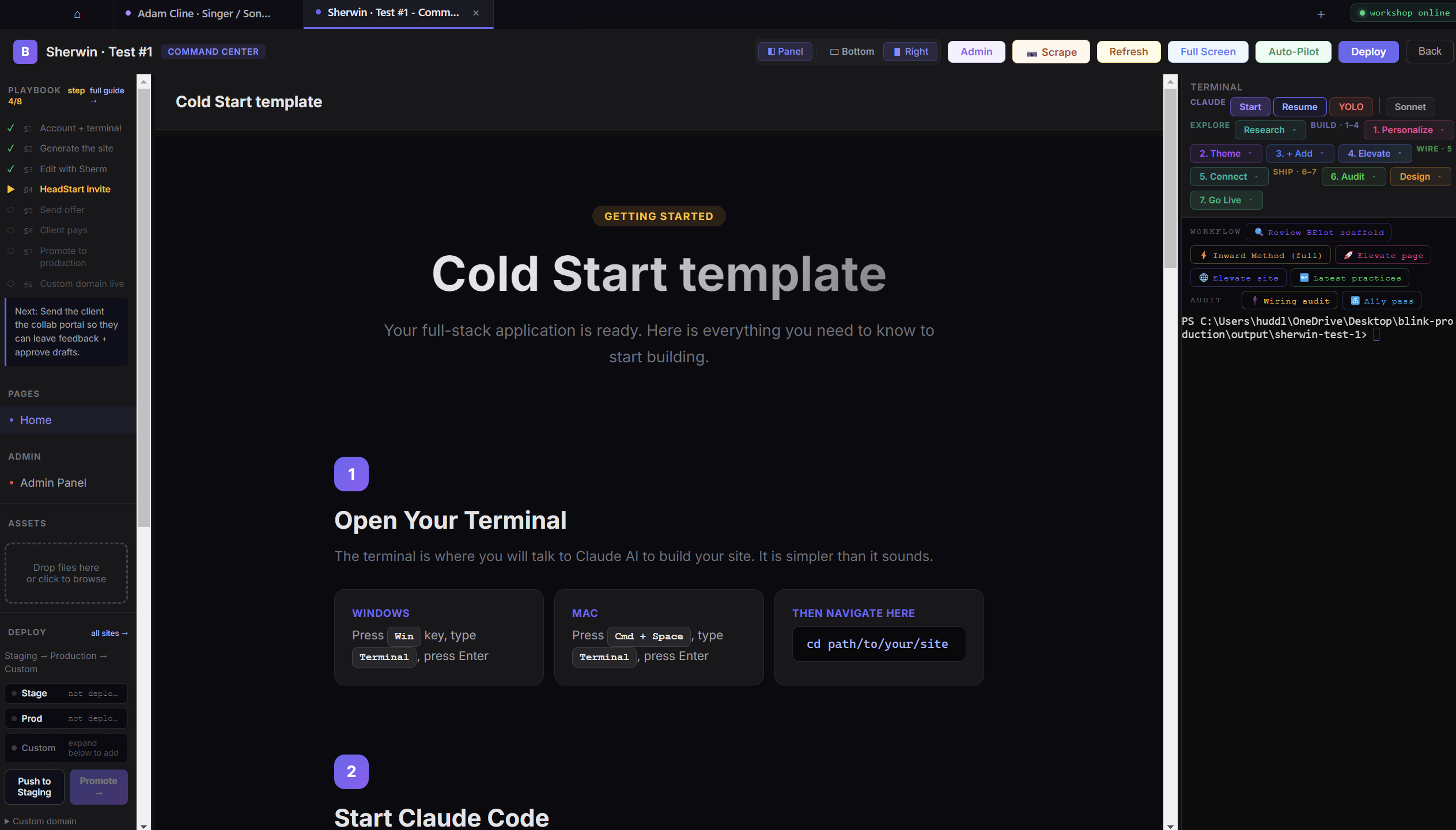 Command Center — 8-step playbook + AI command palette